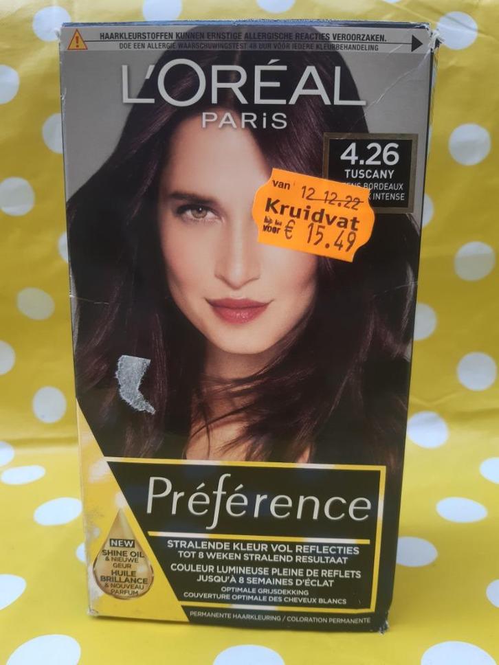 Permanente haarkleuring L'Oréal Paris Préférence 4.26 Tuscan, Handtassen en Accessoires, Uiterlijk | Haarverzorging, Nieuw, Overige typen