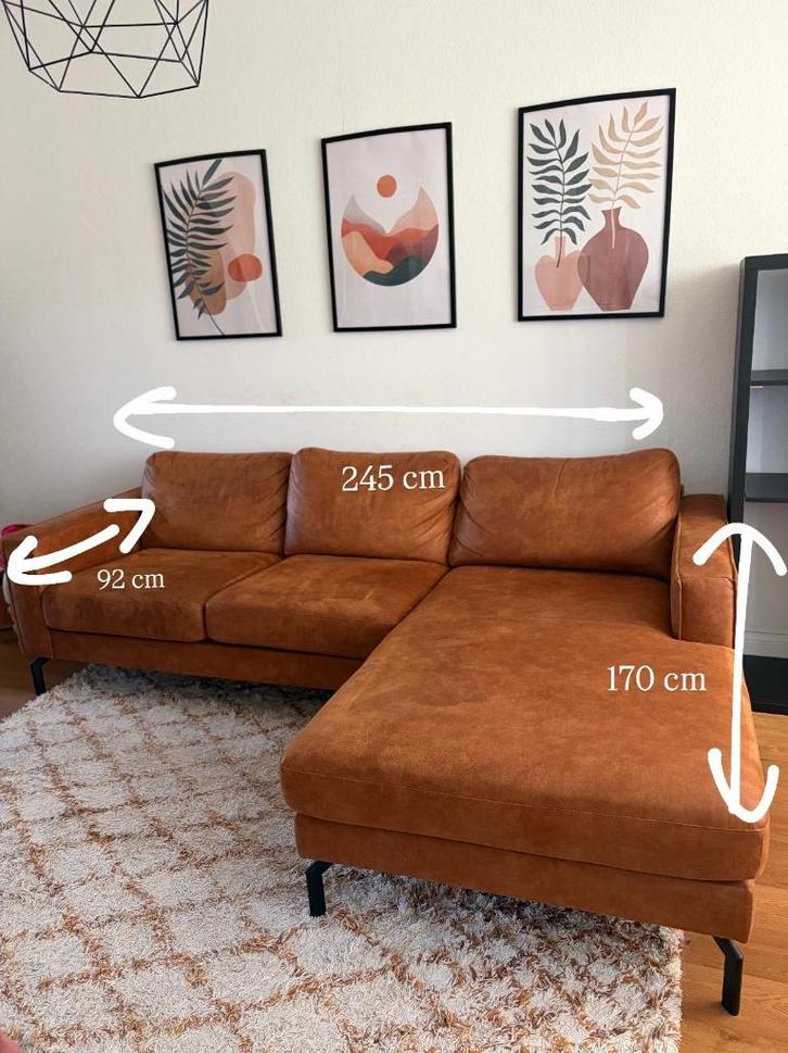 Cognac hoekbank, Huis en Inrichting, Zetels | Zetels, Gebruikt, Hoekbank, Ophalen