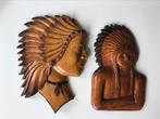 Houten wanddecoratie set van 2 indianen houtsnijwerk, Antiek en Kunst, Kunst | Beelden en Houtsnijwerken, Ophalen of Verzenden