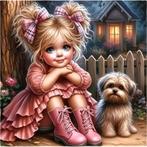 Diamond Painting meisje met hondje 20x20cm (rond), Verzenden, Nieuw, Knutselwerk