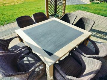 Ensemble table carrée en TECK + 8 fauteuils, Enlèvement, Utilisé, Carré, Bois de teck