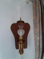 Messing olielamp met eiken wandplaat, Huis en Inrichting, Ophalen