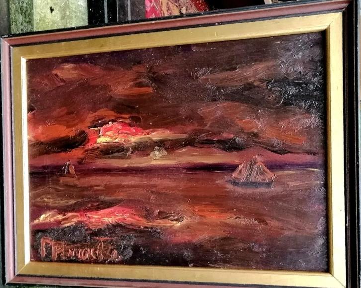 Paul Permeke'' Avondstemming op zee '' olieverf op paneel, Antiek en Kunst, Kunst | Schilderijen | Klassiek, Verzenden