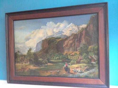 Schilderij berglandschap lauterbrunnen 1866 gesingeerd b1  a, Antiquités & Art, Art | Peinture | Classique, Enlèvement ou Envoi