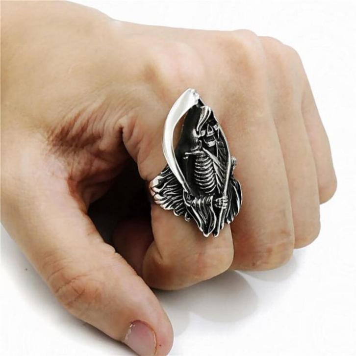 Magere Hein / Pietje de Dood ring in chirurgisch edelstaal, Handtassen en Accessoires, Ringen, Nieuw, Dame of Heer, IJzer of Staal