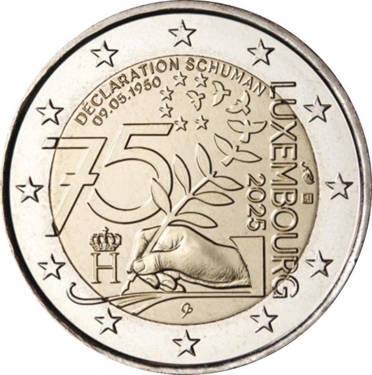 2 euro Luxemburg 2025 - 75 jaar Schuman verklaring (UNC), Postzegels en Munten, Munten | Europa | Euromunten, Losse munt, 2 euro