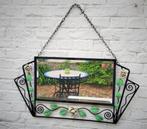 Art Deco beschilderde metalen spiegel uit de jaren 30, Antiek en Kunst, Ophalen of Verzenden, Rechthoekig, 50 tot 100 cm, Minder dan 100 cm