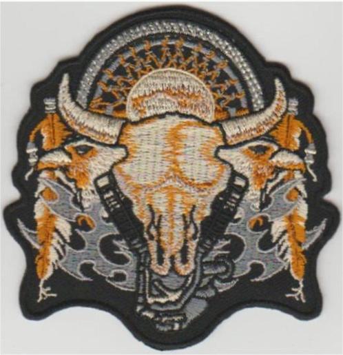 Buffalo Skull Feather Indian stoffen opstrijk patch embleem, Motoren, Accessoires | Overige, Nieuw, Verzenden