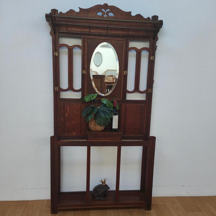 Vintage retro staande kapstok, halmeubel met spiegel, Huis en Inrichting, Woonaccessoires | Kapstokken, Gebruikt, Staande kapstok