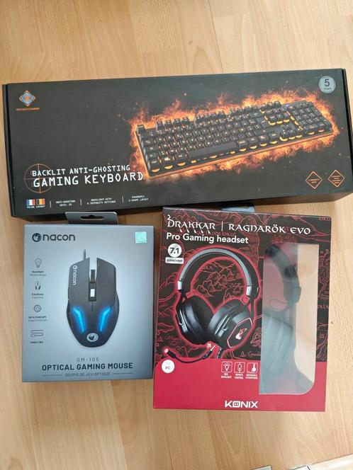 Gaming accessoires set – toetsenbord, muis & headset (nieuw, Computers en Software, Headsets, Zo goed als nieuw, Gaming headset