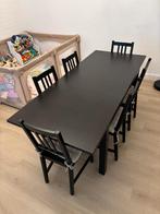 Table escamotable en bois IKEA + 6 chaises avec coussins, Maison & Meubles, 150 à 200 cm, Cinq personnes ou plus, Enlèvement, Utilisé