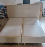 Boxspring pocketveren - leder 160x200cm - Zeer goede staat!, Huis en Inrichting, Slaapkamer | Boxsprings, 160 cm, Beige, Zo goed als nieuw