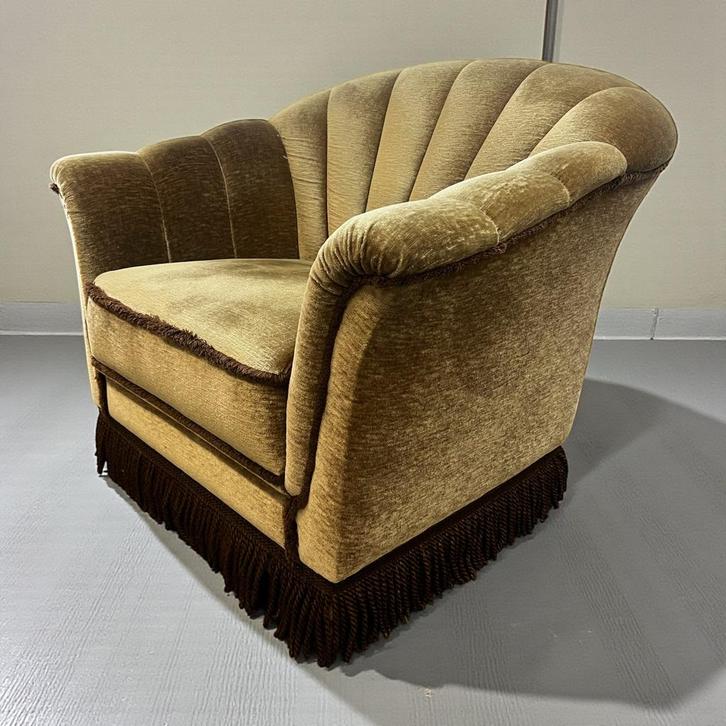vintage art deco fauteuil / eenzit met franjes, Antiek en Kunst, Antiek | Meubels | Stoelen en Sofa's, Ophalen of Verzenden