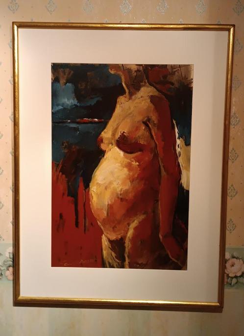 Geert Devos " Zwangerschap", Antiquités & Art, Art | Peinture | Moderne, Enlèvement