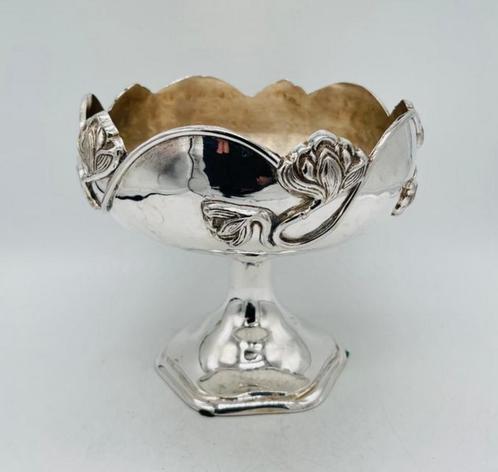 1900 Antiek TAZZA Verzilverd zilververgulde Jugendstil-tazza, Antiek en Kunst, Antiek | Zilver en Goud, Zilver, Ophalen of Verzenden