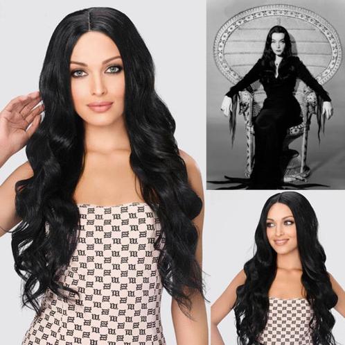 Morticia Addams pruik lang zwart haar met slagen, Bijoux, Sacs & Beauté, Beauté | Soins des cheveux, Neuf, Perruque ou Extension de cheveux