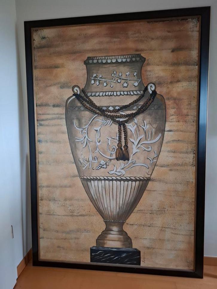 Groot schilderij  CLASSICAL VASE ON PEDESTAL., Antiek en Kunst, Kunst | Schilderijen | Klassiek, Ophalen