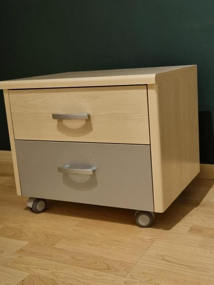 ladenkastje op wieltjes -2 lades, licht hout fineer, Huis en Inrichting, Bureaus, Bureau, Met wielen, Ophalen