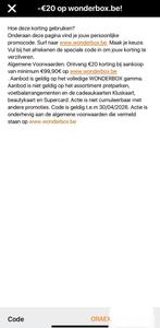 Kortingsbon twv 20€ op wonderbox punt be, Kortingsbon