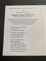 Zuster Anna Persyn der zusters van liefde, Verzamelen, Bidprentjes en Rouwkaarten, Verzenden, Bidprentje