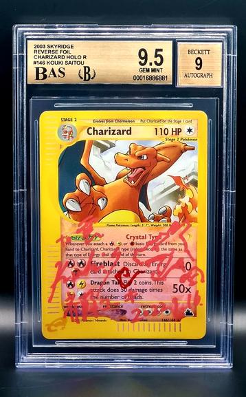 Skyridge Charizard quad 9,5 gesigneerd door Saitou, Collections, Enlèvement ou Envoi