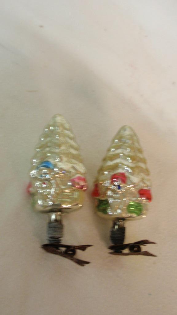 2 oude glazen kerstbal Ajeko knijpers kerstboom 2 kleur, Diversen, Kerst, Gebruikt, Ophalen of Verzenden