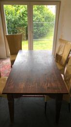 Table en bois TK avec 4 chaises en cuir d'occasion, Utilisé, 4 à 6 chaises, Enlèvement ou Envoi, Gebruik