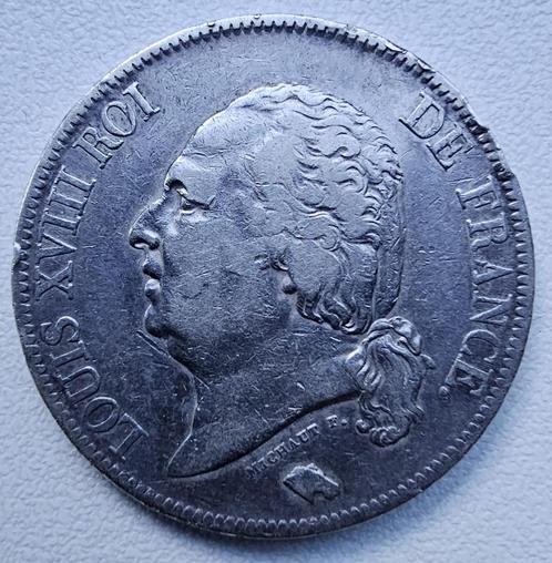 5 Francs Zilver 1822 W (Lille) – Louis XVIII, Postzegels en Munten, Munten | Europa | Niet-Euromunten, Losse munt, Frankrijk, Zilver