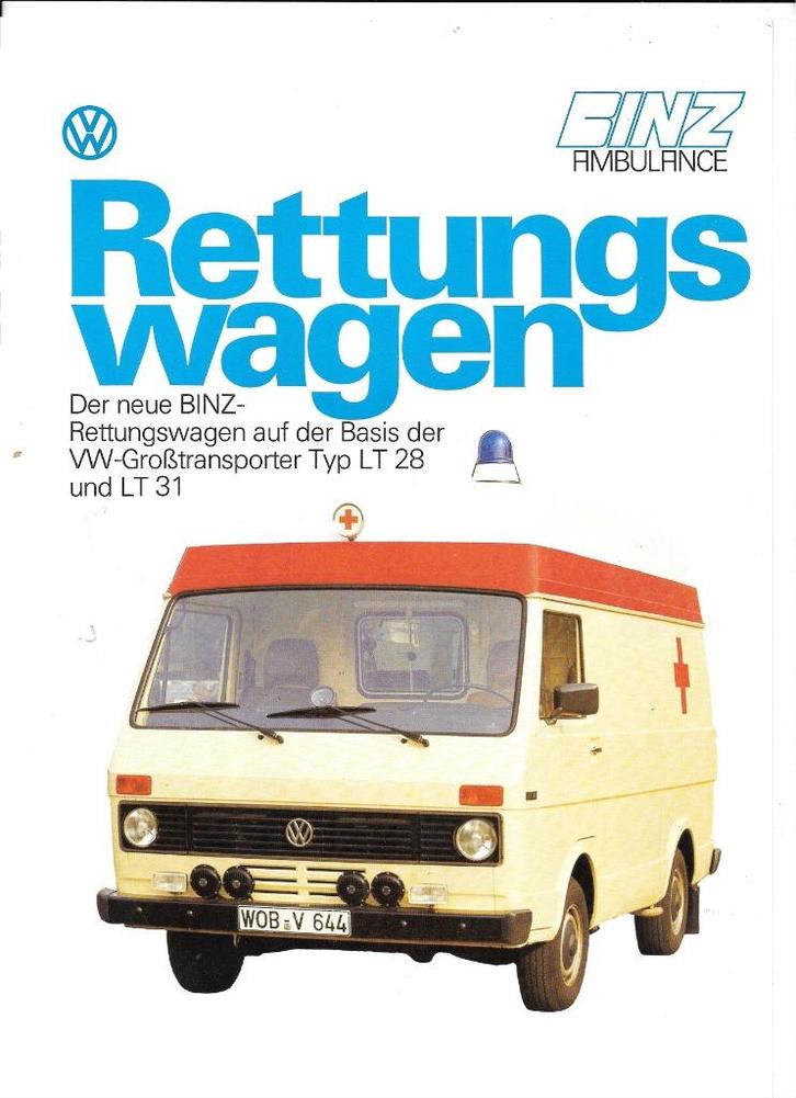 BINZ /VOLKSWAGEN "RETTUNGSWAGEN", Boeken, Auto's | Folders en Tijdschriften, Zo goed als nieuw, Volkswagen, Ophalen of Verzenden