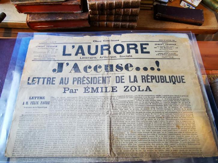 Émile Zola : Affaire Dreyfus  l'Aurore du 13 janvier 1898, Antiek en Kunst, Antiek | Boeken en Manuscripten, Ophalen of Verzenden