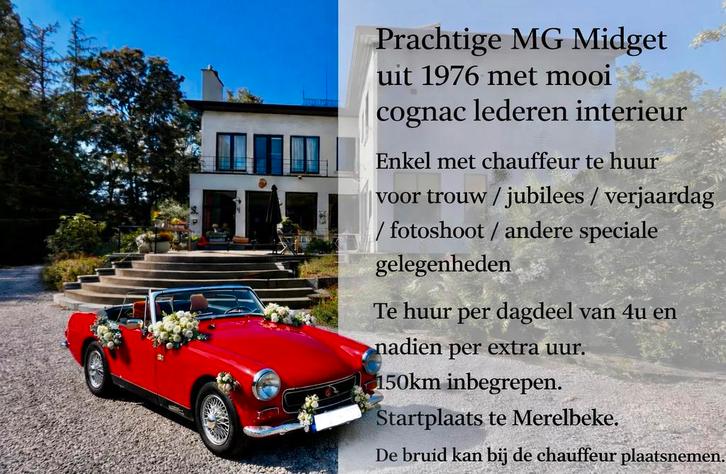 Ceremoniewagens trouwauto te huur met chauffeur, Auto's, MG, Particulier, Midget, Rood, Ophalen