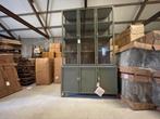 BUFFETKAST  groen metaal glas exclusief 142 cm breed actie, Met deur(en), 100 tot 150 cm, 200 cm of meer, Nieuw