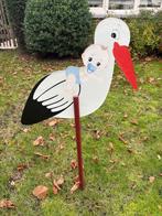 Geboortebord: houten ooievaar met baby blauw, Ophalen, Zo goed als nieuw, Geboortebord