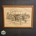 Deense antieke brug (Gejlåbrug/Gejla broen) lithografie, Antiek en Kunst, Kunst | Tekeningen en Fotografie, Ophalen of Verzenden