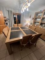 Table 8p en chêne avec 12 chaises en rotin, Huis en Inrichting, Complete eetkamers, Ophalen, Gebruikt, Bois, 6 tot 8 stoelen
