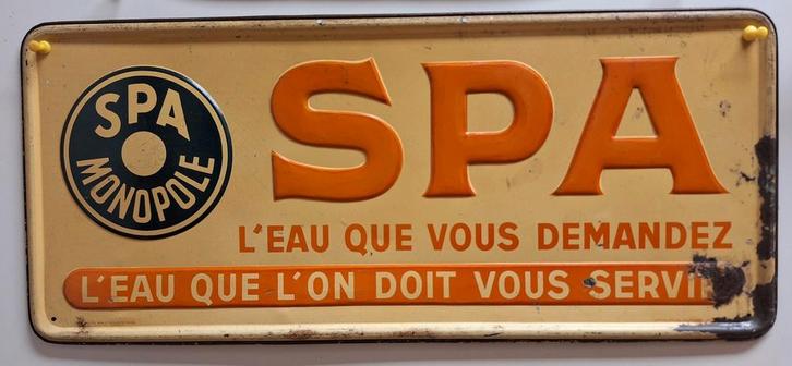 Blikken reclame bord 1939 Spa Monopole water, Verzamelen, Merken en Reclamevoorwerpen, Gebruikt, Reclamebord, Ophalen of Verzenden