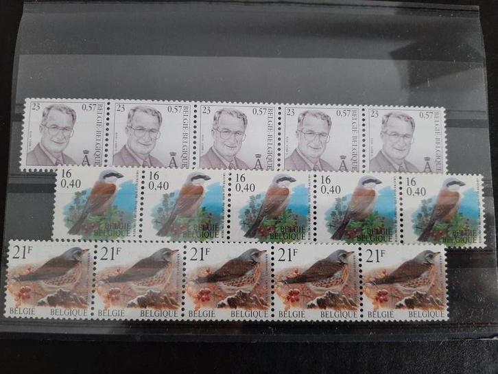 België: 3 rolzegels van 5 met 4 nummers op keerzijde IPV 5, Postzegels en Munten, Postzegels | Europa | België, Postfris, Orginele gom