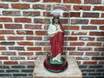 Antieke stolp op houten voet. mond geblazen glas hoogte 52cm, Ophalen