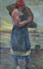 BELGISCHE SCHOOL / ZAKKENDRAAGSTER / OLIEVERF DOEK 108x73cm, Ophalen