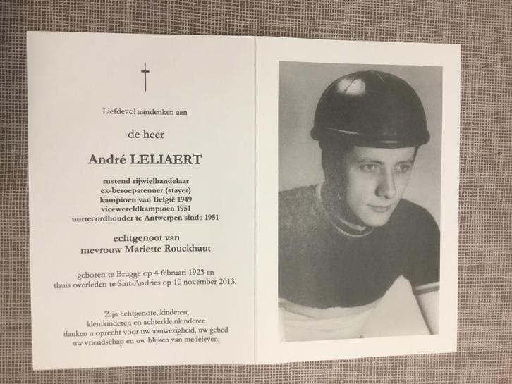 Oud wielrenner Kampioen van België A.Leliaert Brugge +2013, Verzamelen, Bidprentjes en Rouwkaarten, Bidprentje, Verzenden