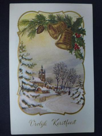 oude prentkaart Vrolijk Kerstfeest sixties afgestempeld  beschikbaar voor biedingen