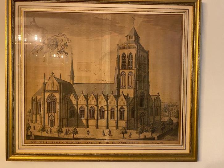 Anderlecht Eglise St.-Pierre et Guidon 18e siècle Le Roy, Antiek en Kunst, Kunst | Etsen en Gravures, Ophalen of Verzenden