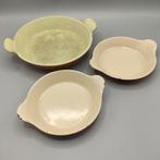 Le creuset 3 ovenschalen oranje gietijzer, Huis en Inrichting, Gebruikt, Gietijzer, Overige typen, Ophalen of Verzenden