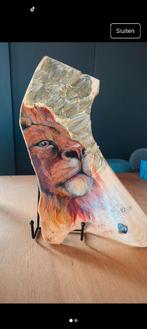 Schilderij leeuwenkop op Italiaans olijfhout, Ophalen of Verzenden