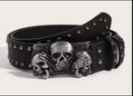 Luxe Gothic riem met 3 schedels zwart (105cm), Kleding | Dames, Ophalen of Verzenden, Nieuw, Zwart