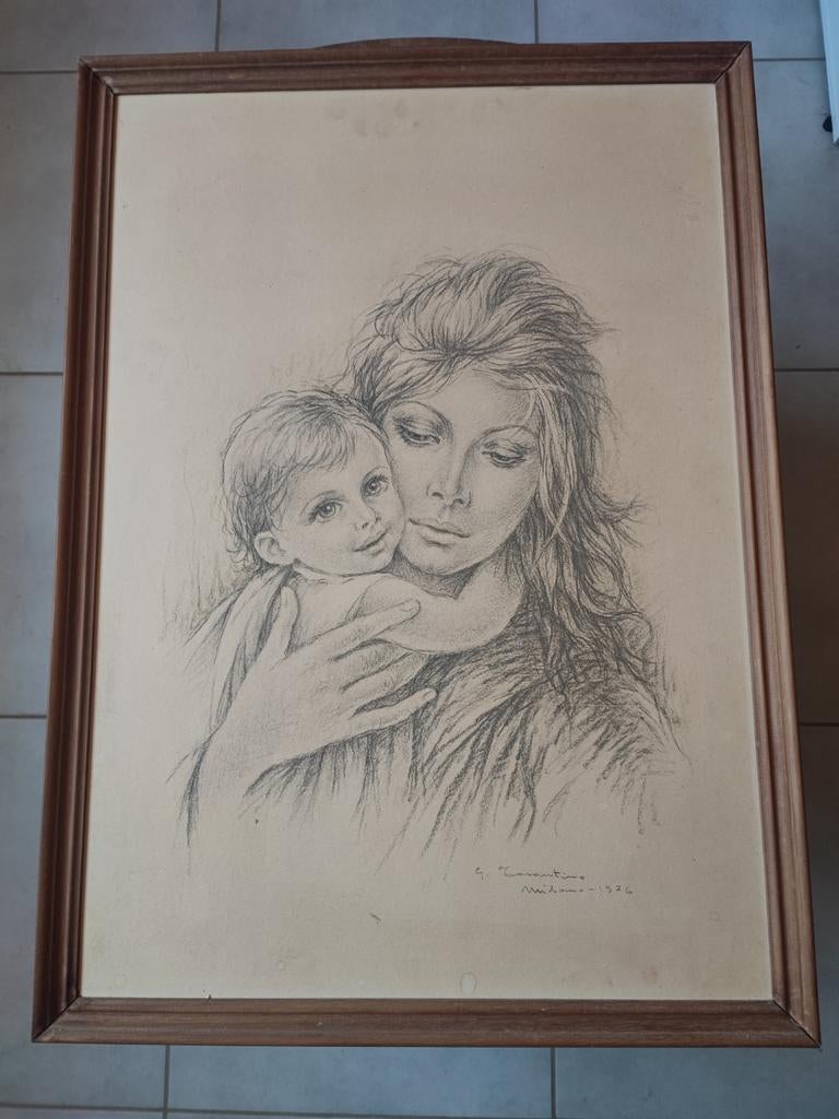 Grand tableau Vintage Giuseppe Tarantino - Maternité 1976, Maison & Meubles, Enlèvement