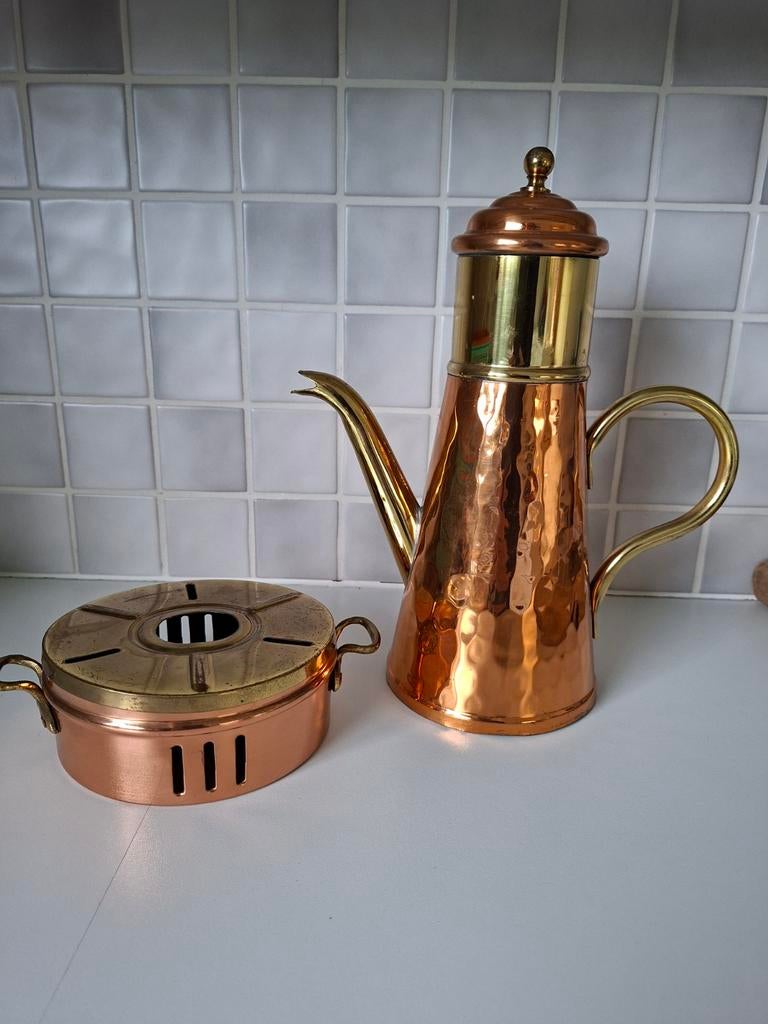 Koffiekan in koper met warmtehouder, Enlèvement, Cuivre