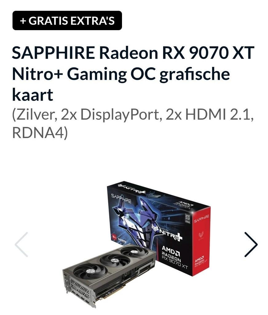9070xt Sapphire nitro+ 16 gb., Ophalen of Verzenden, Nieuw, GDDR6, AMD