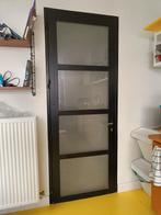 Zwarte stalen deur met mat glas 222x82, Doe-het-zelf en Bouw, Ophalen, Gebruikt, 80 tot 100 cm, 215 cm of meer