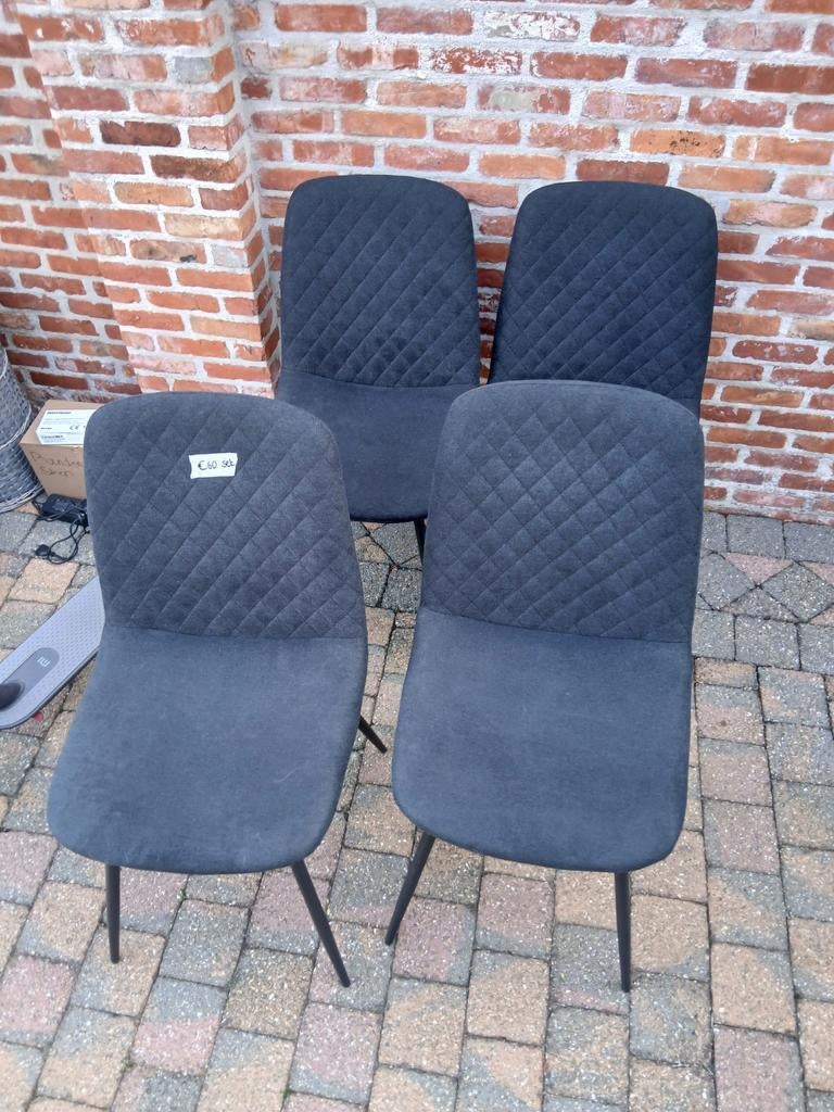 4 zwarte stoffen stoelen, Huis en Inrichting, Stoelen, Ophalen, Gebruikt, Zwart, Vier